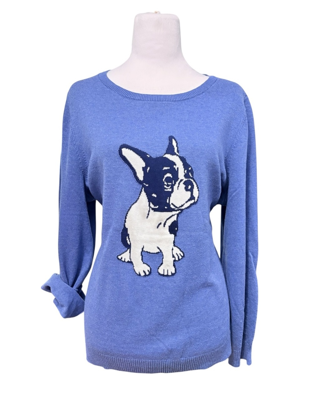 Blue French Bulldog Graphic Crewneck Sweater by Talbots Plus Sz 1X